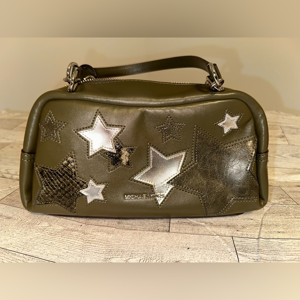 Michael Kors Olive Green Leather Crossbody with Silver Star Accents - Picture 3 of 5